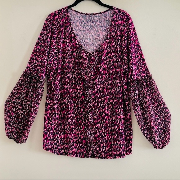 Lane Bryant Tops - Lane Bryant Ruffled Multicolor Knit Top Size 14/16
